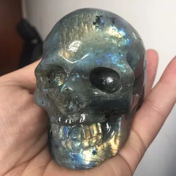 

Natural Crystal Skull Supplier Dohai Bogoo Crystal--430g Natural Labradorite Skull Craved Healing Stone Hot Sale