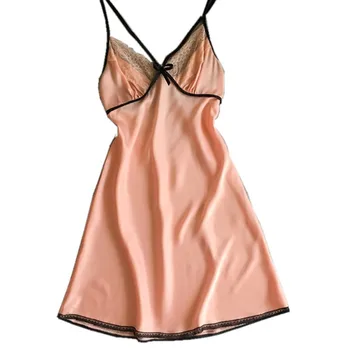 

Lady Satin Nightgown Women Nightwear Night Dress Female Sleeveless Lace Nighty Sexy Sleepwear Slim Sleepshirt Home Clothes