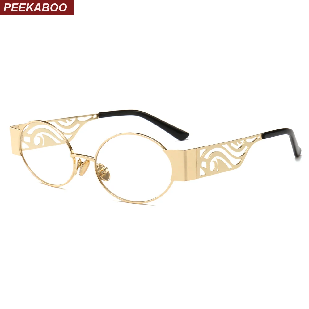 

Peekaboo oval eyeglasses for men gold metal frame 2019 hollow steampunk round glasses women brand designer retro