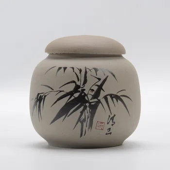 

Factory direct sale trumpet small round plum orchid bamboo Ju pottery tea pot sealed storage tank can be customized logo