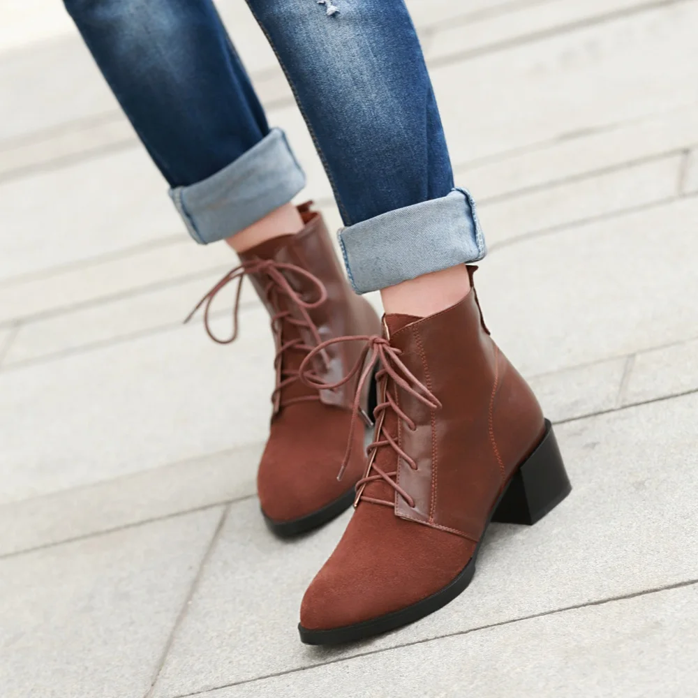 low heel lace booties