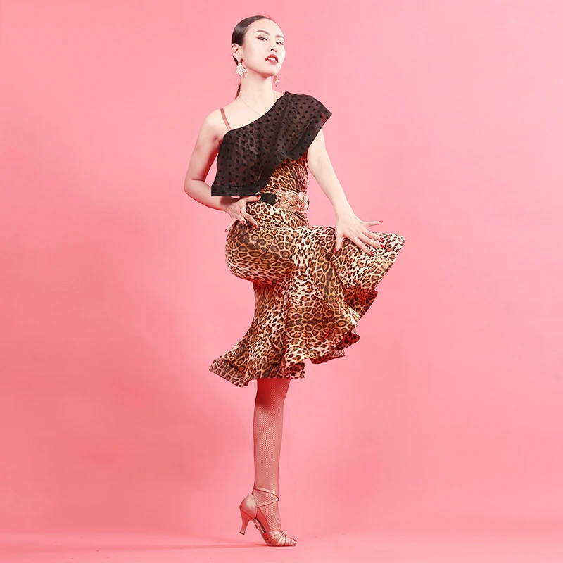

Fashion Latin Dance Dress Leopard Print Salsa Tango Samba Rumba Cha Cha Practice Dresses Ballroom Dancing Wear For Women DC2545