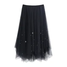 Эластичный марлевые юбки ручной мини-юбки с бисером ассиметричный, с высокой талией, новая длинная юбка