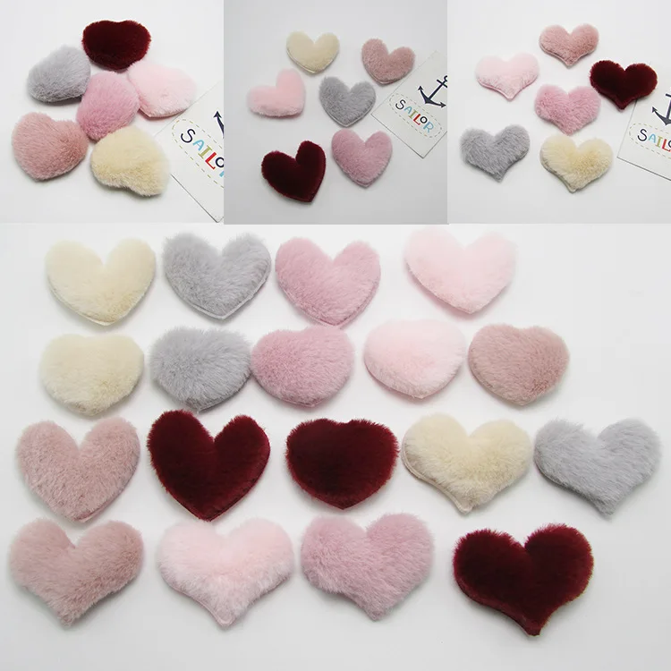 

30Pcs Plush Patches Rabbit Hair Embellishment Heart Appliques for Clothing Craft Sewing Supplies DIY Hair Clips Ornament