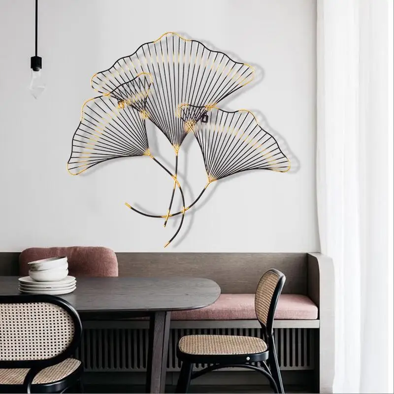 

Modern Wrought Iron Leaf Wall Hanging Decoration Crafts Hotel Livingroom Sofa Background Corridor 3D Wall Sticker Mural Ornament