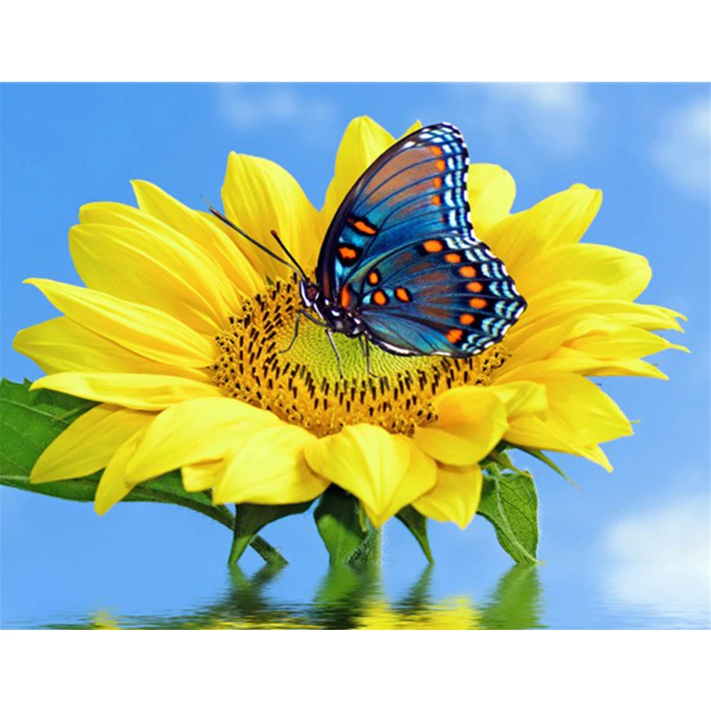 

LI LOYE DIY Diamond Painting 5D Round Diamond Embroidery Sunflower butterfly Needlework Rhinestone Cross Stitch Kit Drill RT872