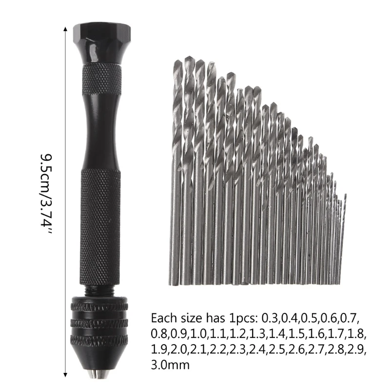 

Aluminum Mini Micro Hand Drill Keyless Chuck With 28pcs Twist Drills Bits Rotary
