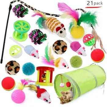 

21PCS Cat Toys Interactive Kitten Toys Tunnel Balls Feather Teaser Wand Paw Grinding
