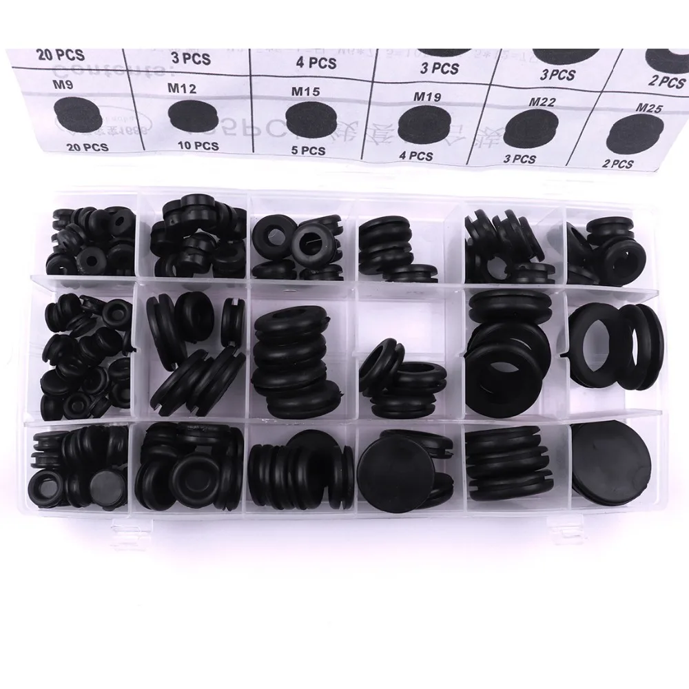 

125PCS Rubber Grommet Retaining Ring Set Plug Wire Ring Assortment Blanking Hole Wiring Cable Gasket Kits Hardware Tool