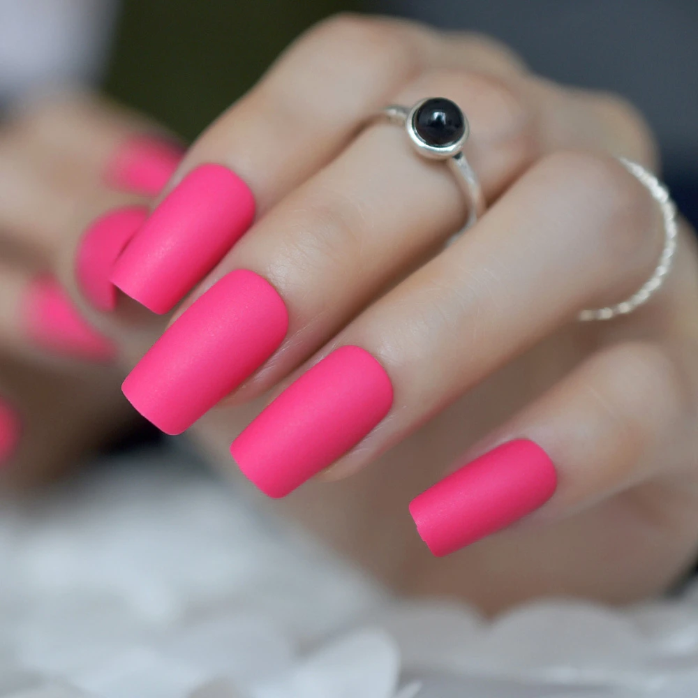 Square Frosted False Nails Rose Red Nail Art Artificial Tips Full Wraps Long Medium Diy Tips Easy Use Aliexpress Beauty Health