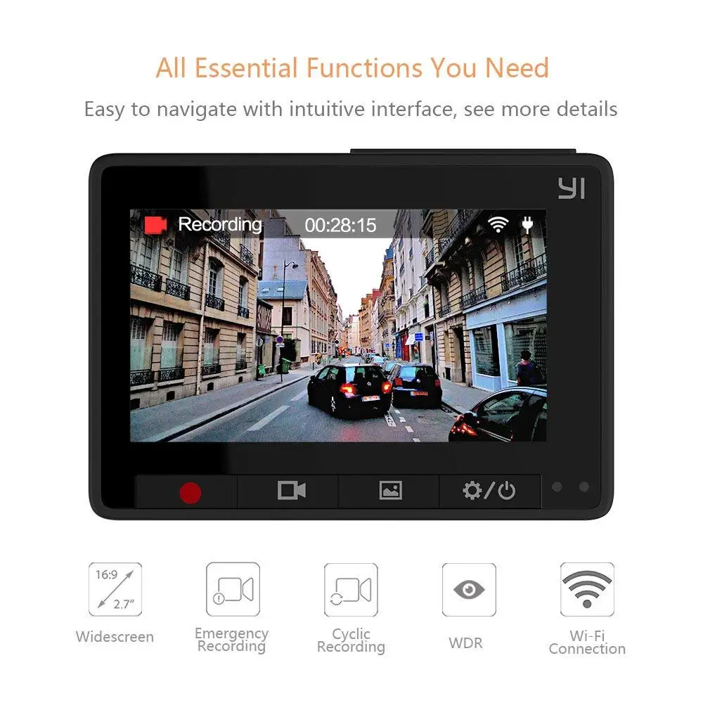 Comprar YI cámara compacta coche grabadora 1080p Full HD Cámara tablero de salpicadero con pantalla LCD de 2,7 pulgadas 130 WDR lente g sensor visión nocturna negro