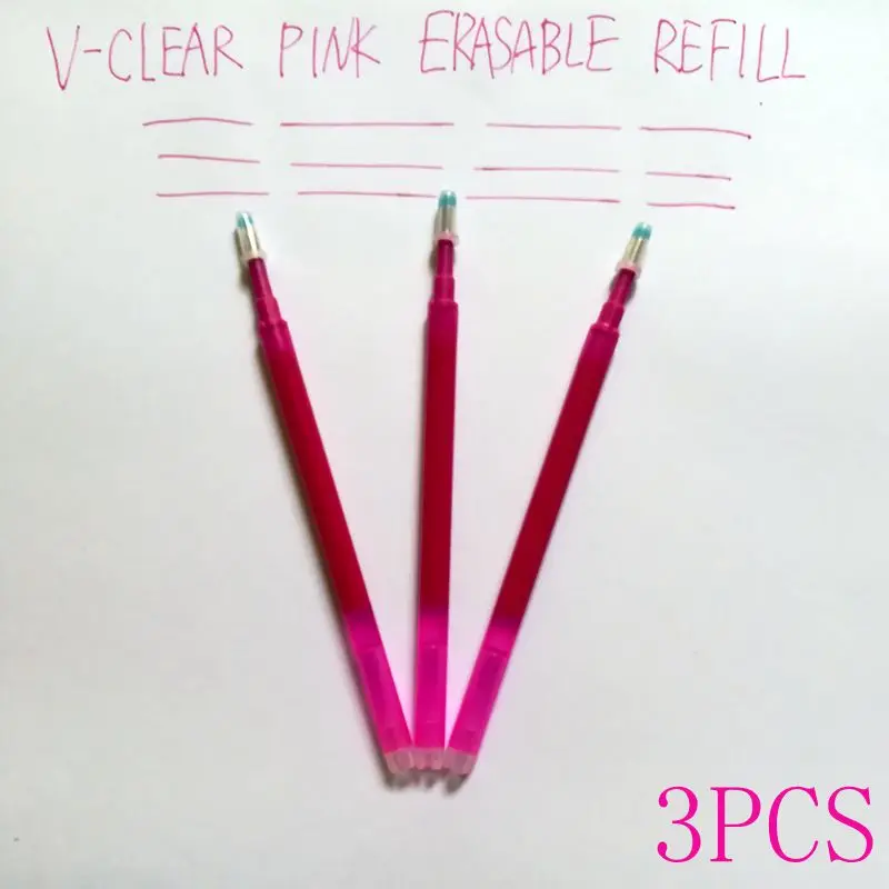 3 Pcs Pink Refill Стираемая ручка VCLEAR, фиолетовые стираемые чернила, волшебная ручка для письма, нейтральная ручка, волшебный тепловой стержень со стираемыми чернилами, ручка для школьного письма - Цвет: 3 Pcs Pink Refill