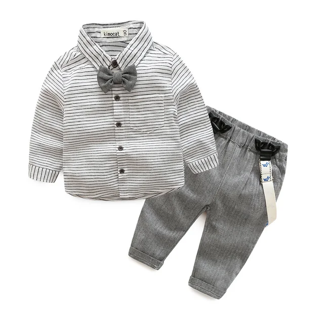 Neonato vestiti abbigliamento per bambini gentleman baby boy grigio a righe shirt + camici moda neonato vestiti neonato