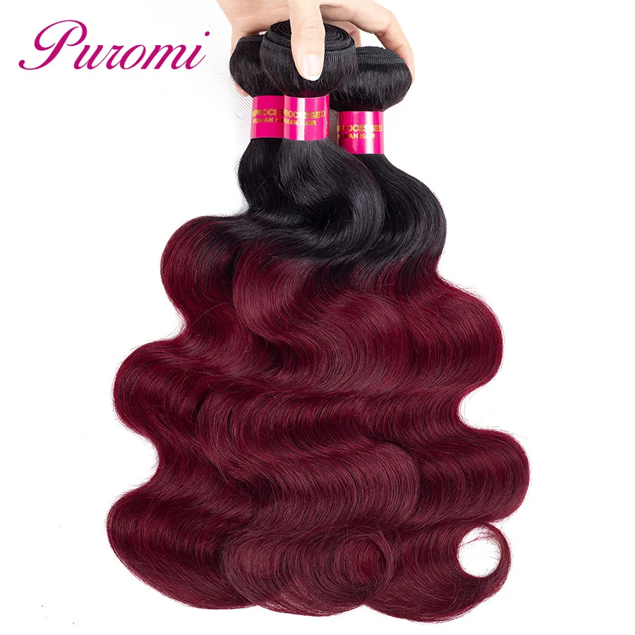 

Ombre Indian Human Hair 3 Bundle Deals 1B/27 Body Wave Hair Bundles Puromi 100% Remy Hair Extensions