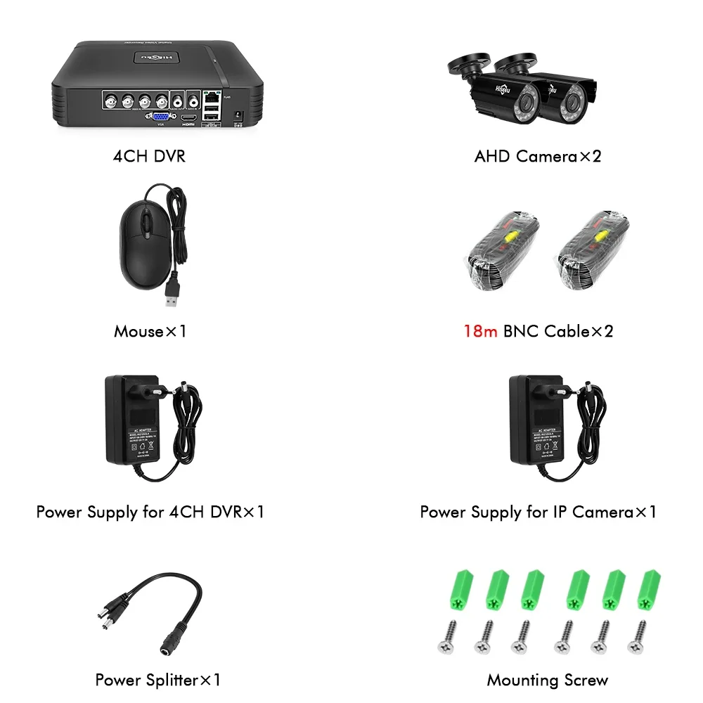Черный Hiseeu AHD камера безопасности 1080P видеонаблюдение 4CH 5 в 1 DVR инфракрасная система видеонаблюдения Водонепроницаемая Электронная почта оповещения XMeye - Цвет: Черный