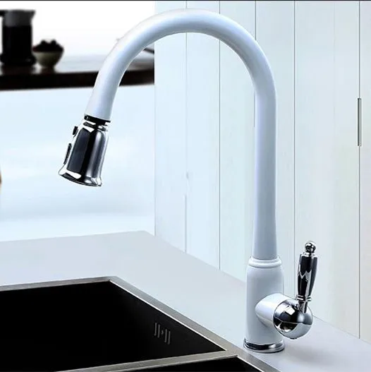 

2018 New Arrival Patent Design Polished Copper Water saving Filter Swivel High Quality Sink Mixer White PullOut Kitchen Faucet