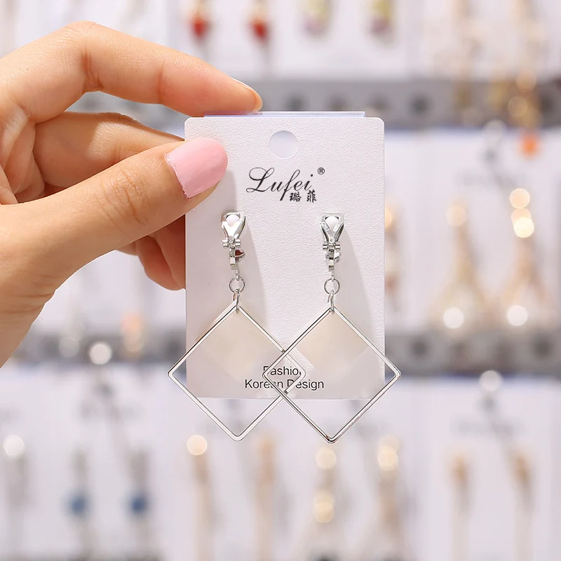 JIOFREE Korean geometric Long Clip on Earrings Without Piercing For Women OL Style Party Jewelry Gift ear clip earrings,clip earrings,ear clip,ear accessories