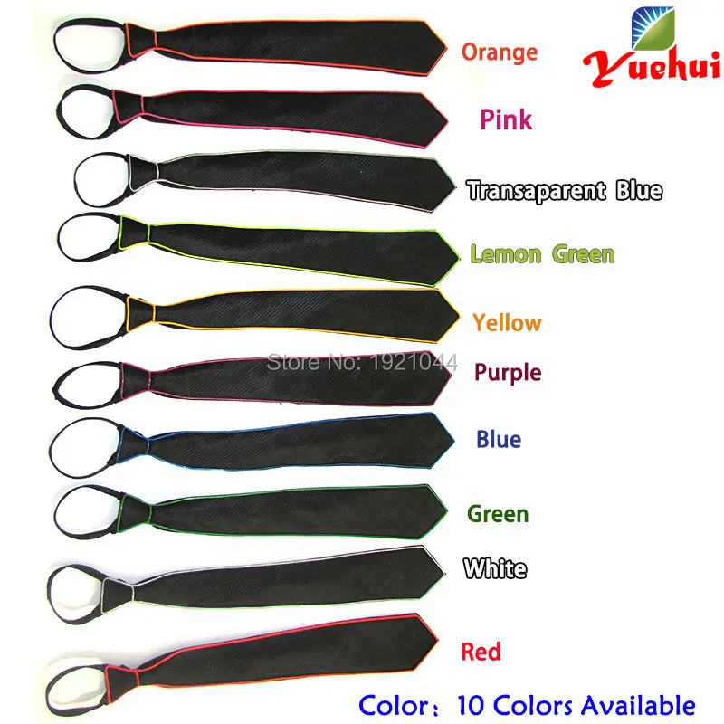 

Glowing Product EL Wire Necktie for Wedding Glow Party Supplies Neon Necktie 10pieces with DC-3V Steady on Driver