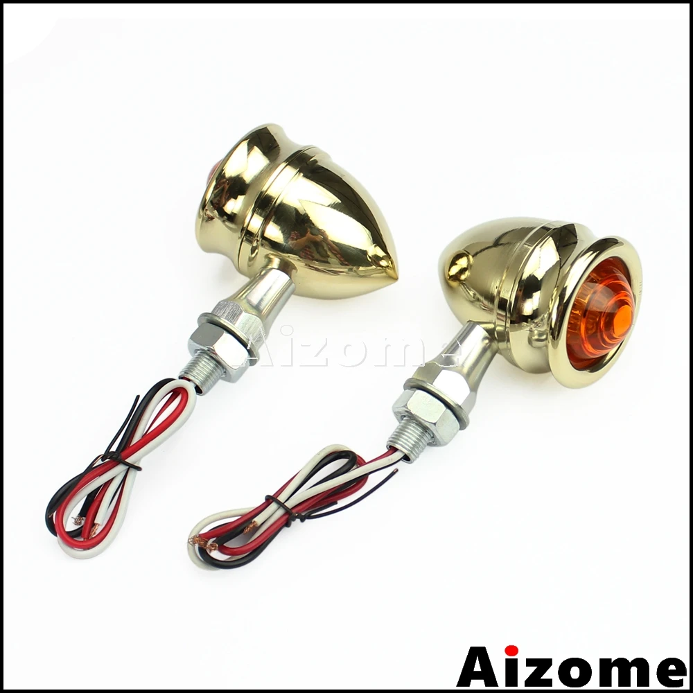Motorcycle Solid Brass Bullet Turn Signals Amber Light Retro Turn