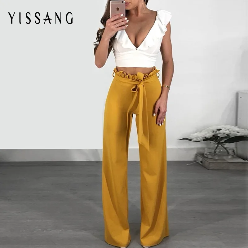 Yissang Summer Women Solid Pants High Waist Casual