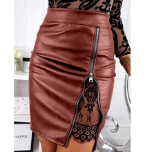 Пикантные Для женщин тонкий моды Однотонная повседневная обувь на молнии из искусственной кожи юбка-пачка в европейском стиле Стиль Хай-стрит ночной клуб вечерние юбка SJ3514U