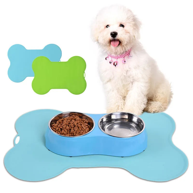1Pcs Bone shaped Pet Feeding Mat Silicone Non slip Pet Dog Food Mat