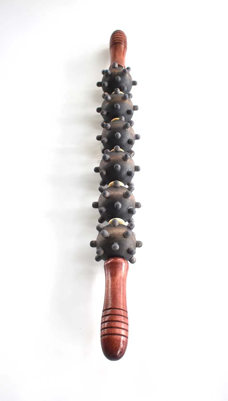Wooden roller massager Solid wood back leg massage massage hammer double ball rolling spine