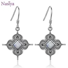 New Design Flower Square Natural White Moonstone Drop Earrings For Women 925 Sterling Silver Geometric Jewelry New Design Flower Square Natural White Moonstone Drop Earrings For Women 925 Sterling Silver Geometric Jewelry
