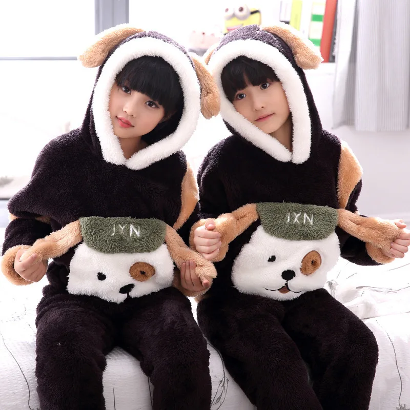 JINUO/Новое поступление, зимние плюшевые утепленные пижамные комплекты для молодых пар теплая мягкая домашняя одежда для родителей и детей с рисунком собаки из мультфильма, одежда для сна