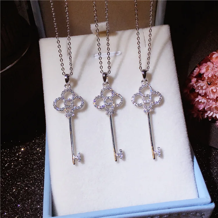 

All Matching Pure 925 Sterling Silver Women Chain Necklace Trendy Designer Fashion Women Statement Zircon Key Pendant Necklace