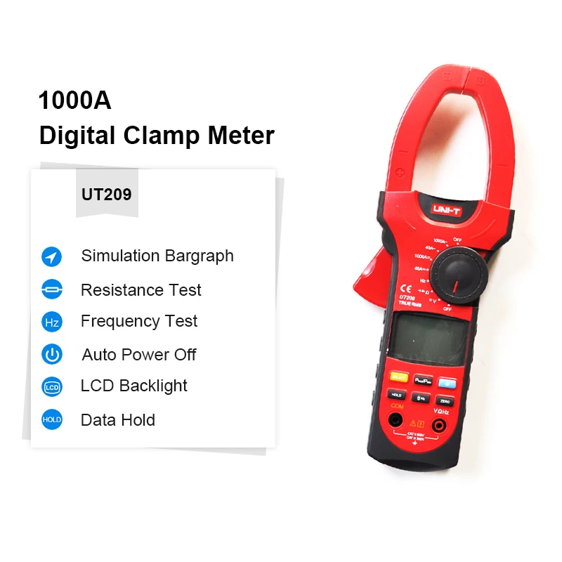 UNI-T UT209 цифровой туры RMS клещи 4000 отсчетов ЖК-дисплей многофункциональным Ом DMM DC вольтметр переменного тока Амперметр удержания данных 1000A