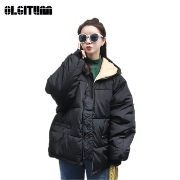 

OLGITUM New 2020 Korean Winter Female Short Bread Cotton Coat Fashion Bat Sleeved Women Cotton Jacket
