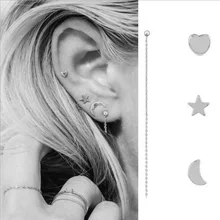 Милый романтический небольшой цвета: золотистый, серебристый Звезда Луна милые сердцу Форма серьги стержня для Для женщин вечерние подруга подарок 2E677