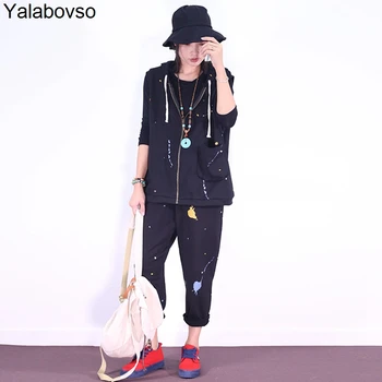 

New Hooded Soft Cotton Set Printing High Street Rock Suit Ankle-Length Pants for woman Autumn suit A0D z20