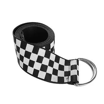 

Women Double Stirrup Tartan Printed Nylon Canvas Belts Harajuku Checkerboard Couple Belt Plaid Long Canvas Belt Waistband