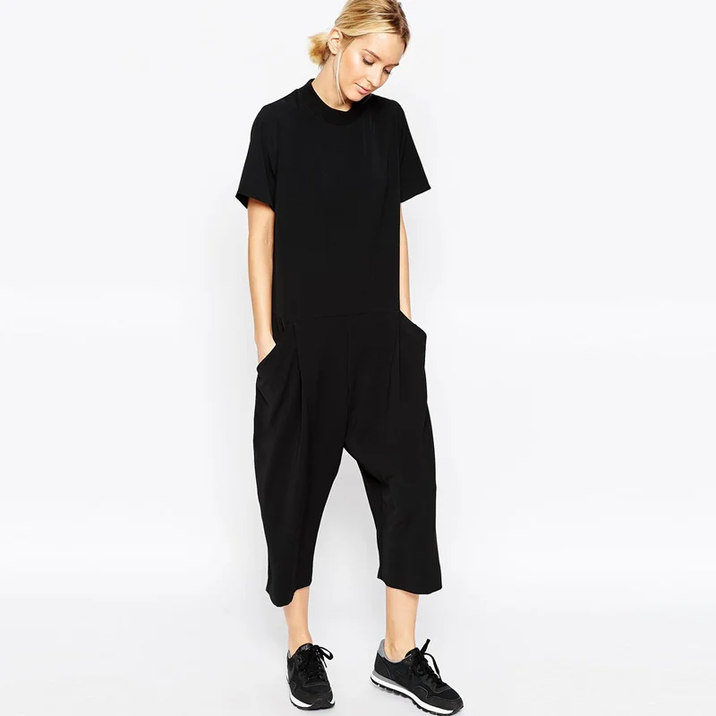 Overalls For Women Short Sleeve Loose Rompers Womens Casual Long Jumpsuit Calf-Length Harem Pants Black Bodysuit Nice Vogue