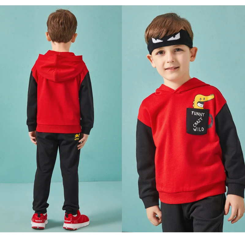 Balabala/комплект детской одежды на осень, детский спортивный костюм с вставками для мальчиков, пуловер, худи, свободные модные штаны