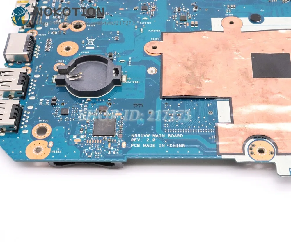  NOKOTION Laptop Motherboard For Asus N551VW MAIN BOARD I5-6300HQ CPU DDR4 GTX 960M Video card