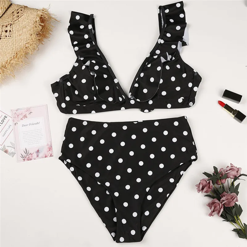 

Sexy Women Push-up Polka Dot Lace High Waist Bikini bathing suit Split Swimsuit With Chest Pad swimwear biquini