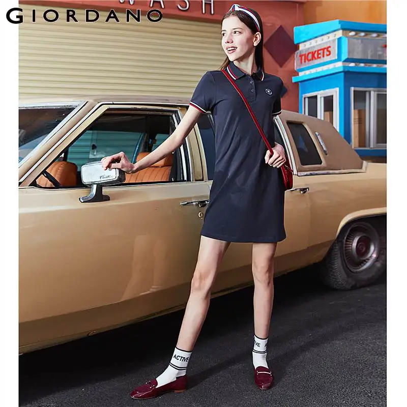 Giordano хлопковое платье Polo с вышивкой на груди, выполнено из натурального хлопка и лайкры,есть несколько вариантов цветов и моделей данного платья, широкий размерный ряд