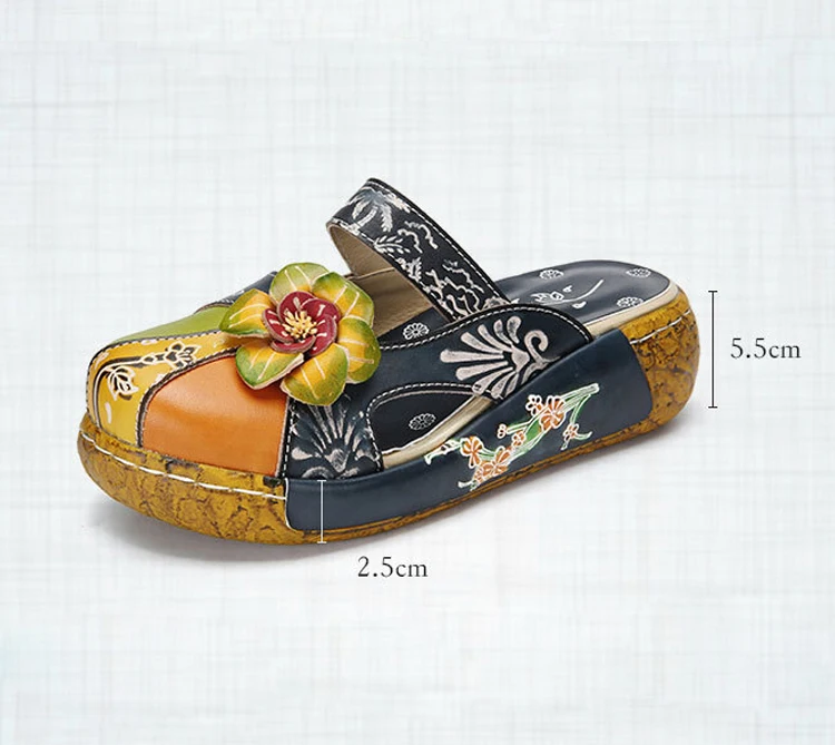 GKTINOO Flower Slippers Genuine Leather Shoes Handmade Slides Flip Flop On The Platform Clogs For Women Woman Slippers Plus Size