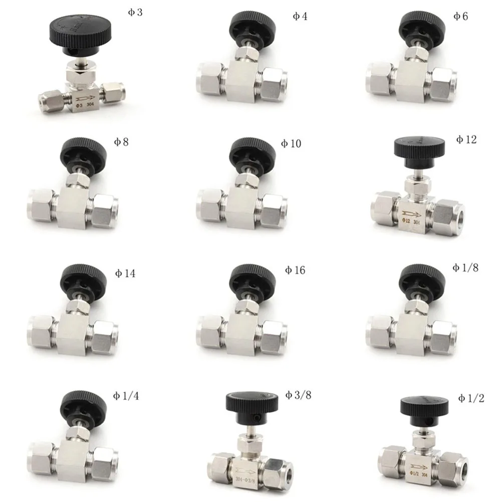 Adjustable needle valve 3 4 6 8 10 12 mm tube stainless steel 304 high pressure acid proof straight card set crane