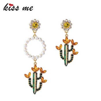 

KISS ME Glass Crystal Plant Flower Earrings for Women Classic Fashion Imitation Pearl Wedding Drop Earrings Jewelry