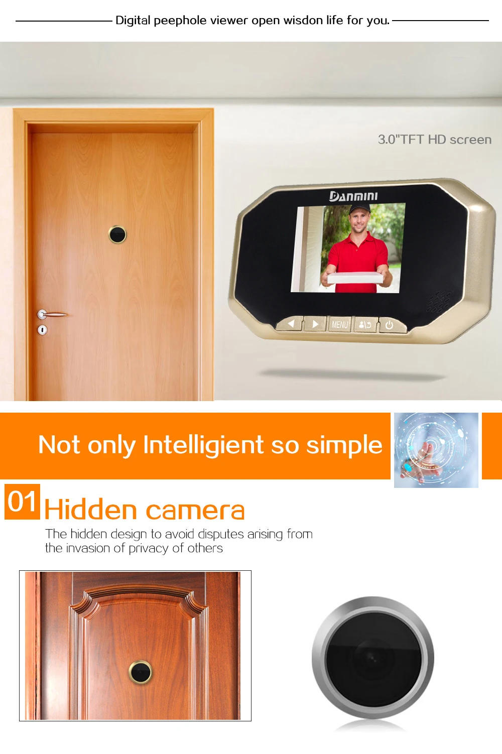 3," дюймовый умный дверной глазок видео запись DAMINI 2.0MP HD lcd Цифровая Фото FIFO камера дверной глазок не беспокоить дверной Звонок