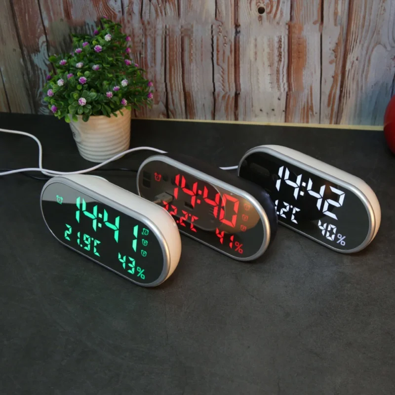 Multi-Функция высокой четкости светодиодный термометр и гигрометр зеркало будильник белый свет подарок для детей