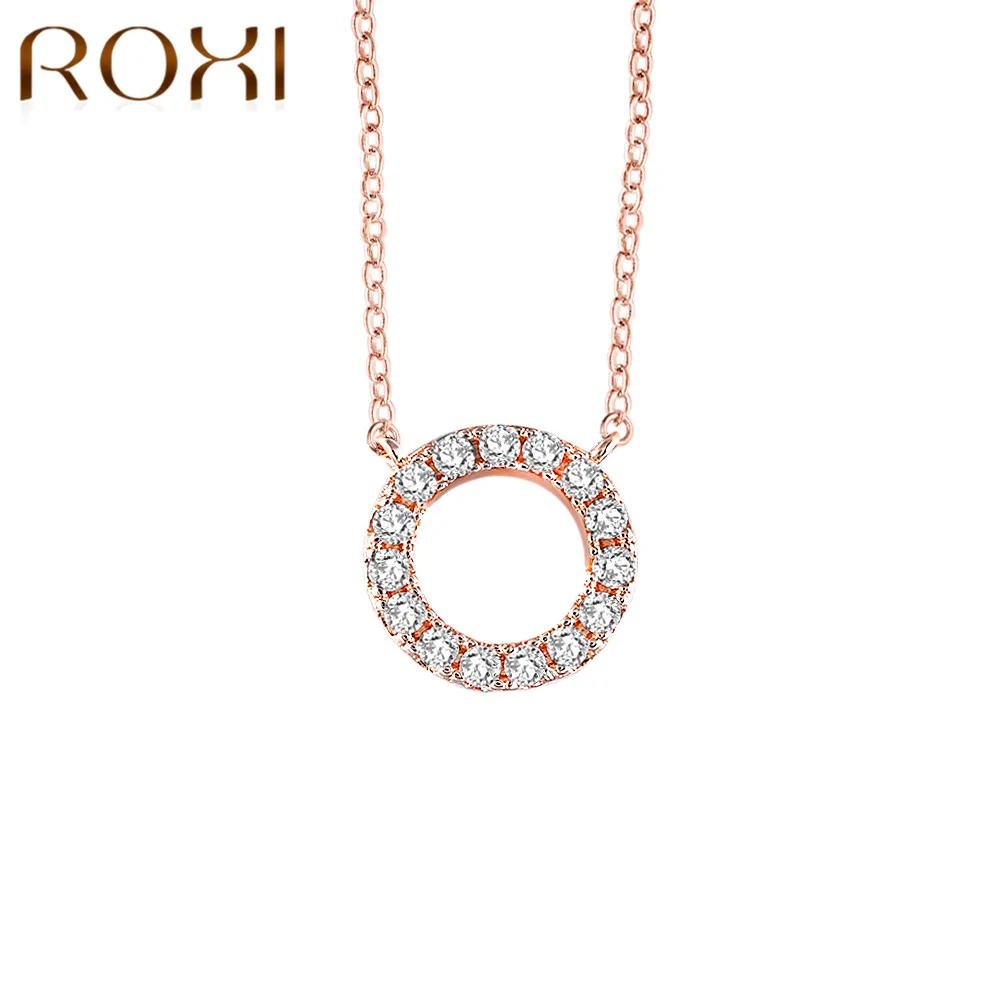 

ROXI Fashion ketting Round Pendant Necklace Women Simple Rose Gold Chain Crystal Necklace Jewelry collares largos de moda 2018