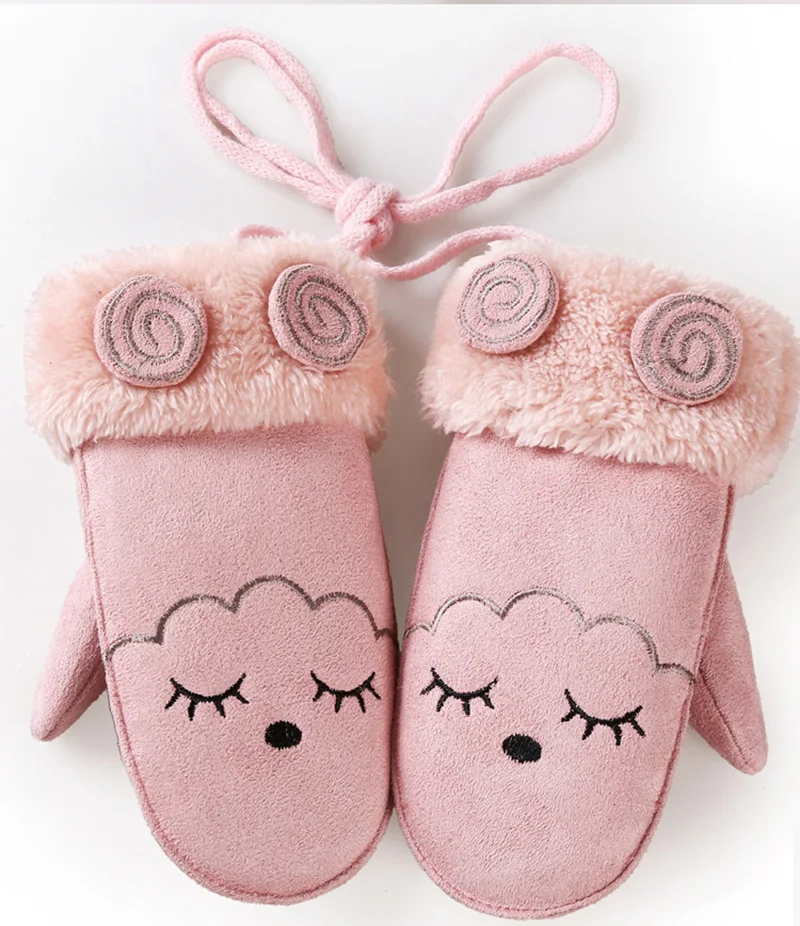 Fashion Lovely Children's Winter Thick Cashmere Warm Cartoon Rabbit Bear Suede Leather Gloves Boy/Girl Faux Sheepskin Glove 100A mens suede gloves