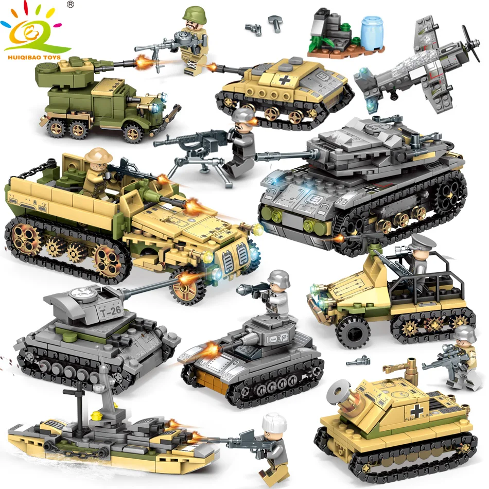 HUIQIBAO TOYS 1061pcs 8in2 Military Tank Building Blocks For Children Compatible Legoingly WW2 Army Soldier Vehicle weapon brick