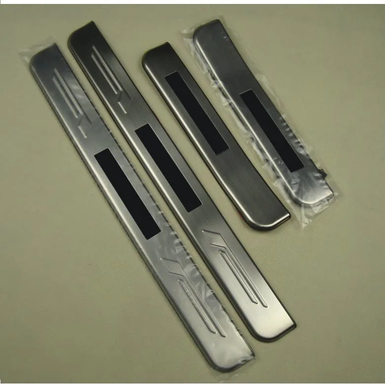 CHROME STAINLESS STEEL LED Blue LIGHT illuminated DOOR SILL ENTRY GUARD