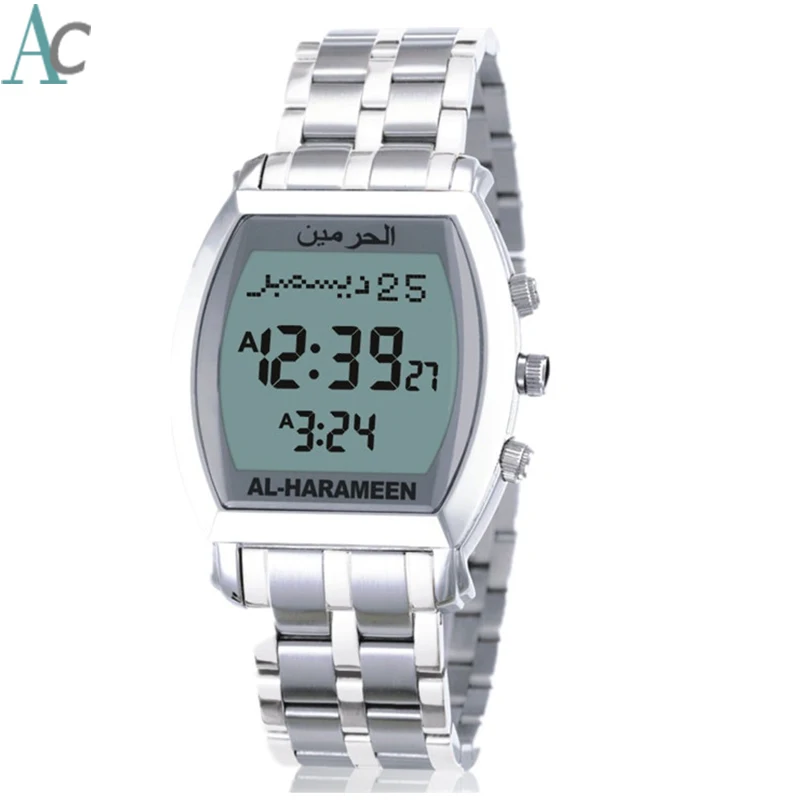 

Muslim Adhan Time Watch for Prayer Islamic Qibla Wrist Clock for All cities around world Waterproof Stainless Steel
